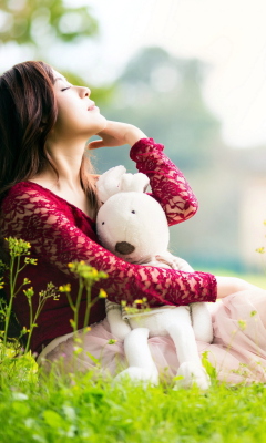 Cute Asian Girl With Plush Rabbit screenshot #1 240x400