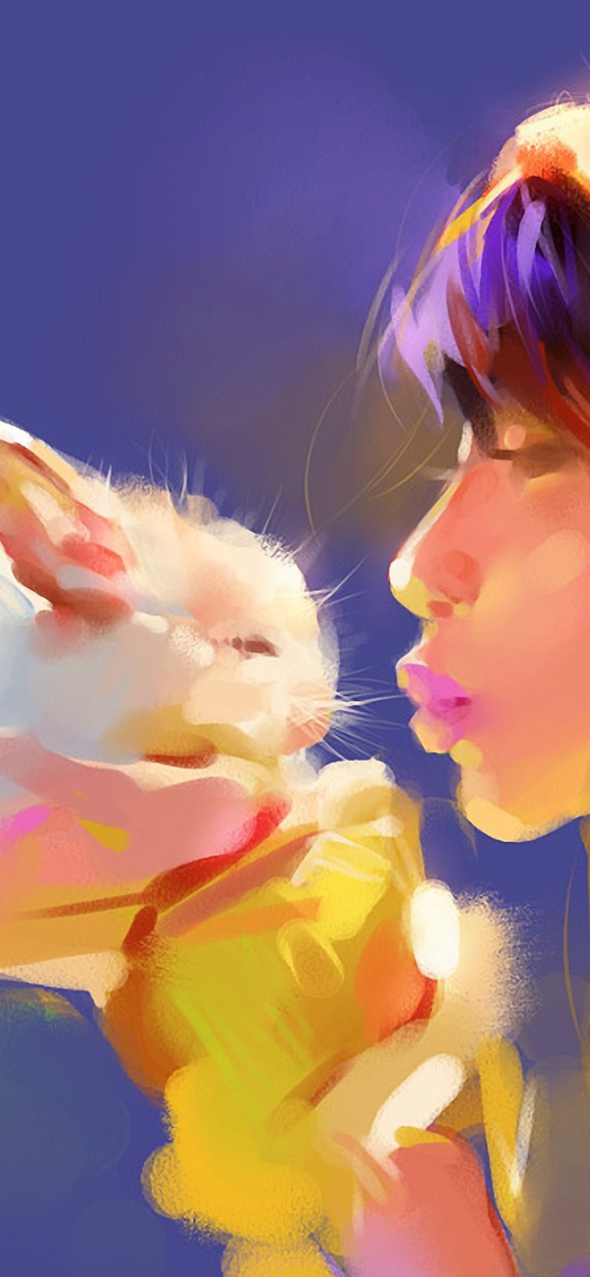 Girl Kissing Rabbit Painting wallpaper 1170x2532