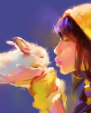 Fondo de pantalla Girl Kissing Rabbit Painting 128x160