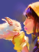 Sfondi Girl Kissing Rabbit Painting 132x176