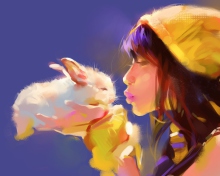 Das Girl Kissing Rabbit Painting Wallpaper 220x176