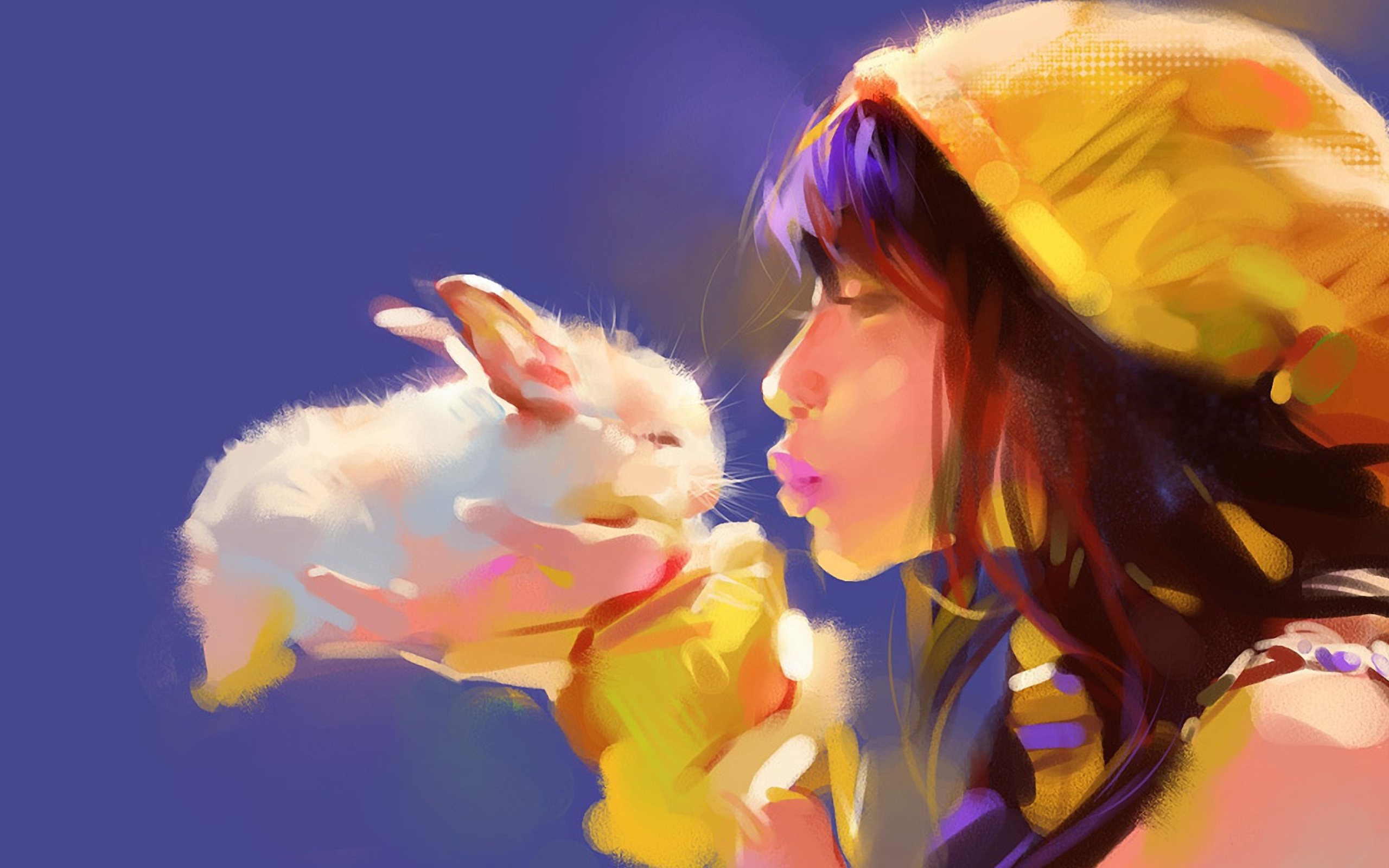 Screenshot №1 pro téma Girl Kissing Rabbit Painting 2560x1600