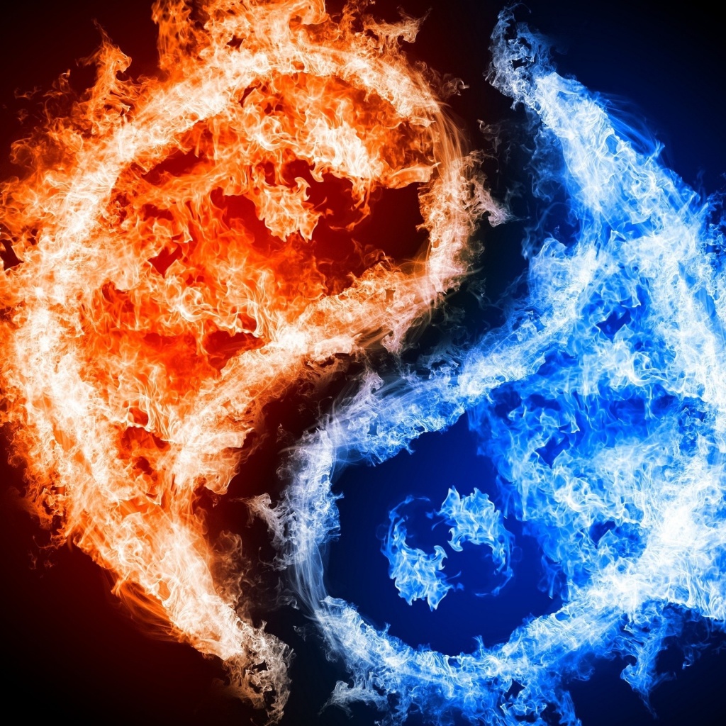 Yin and yang, fire and water wallpaper 1024x1024