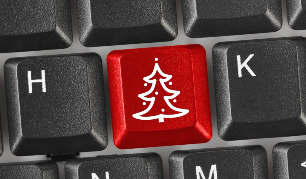 Das Christmas Tree on Computer Keyboard Wallpaper 1024x600