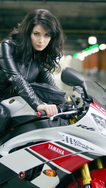 Brunette Driving Yamaha wallpaper 360x640