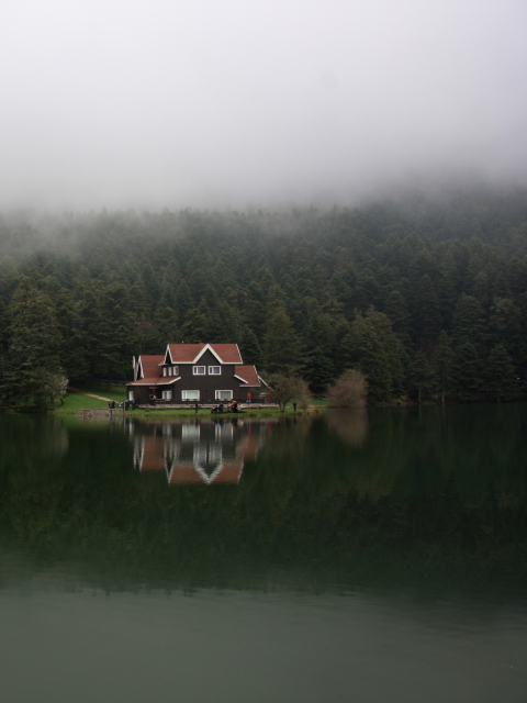 Обои House On Lake In Turkey 480x640