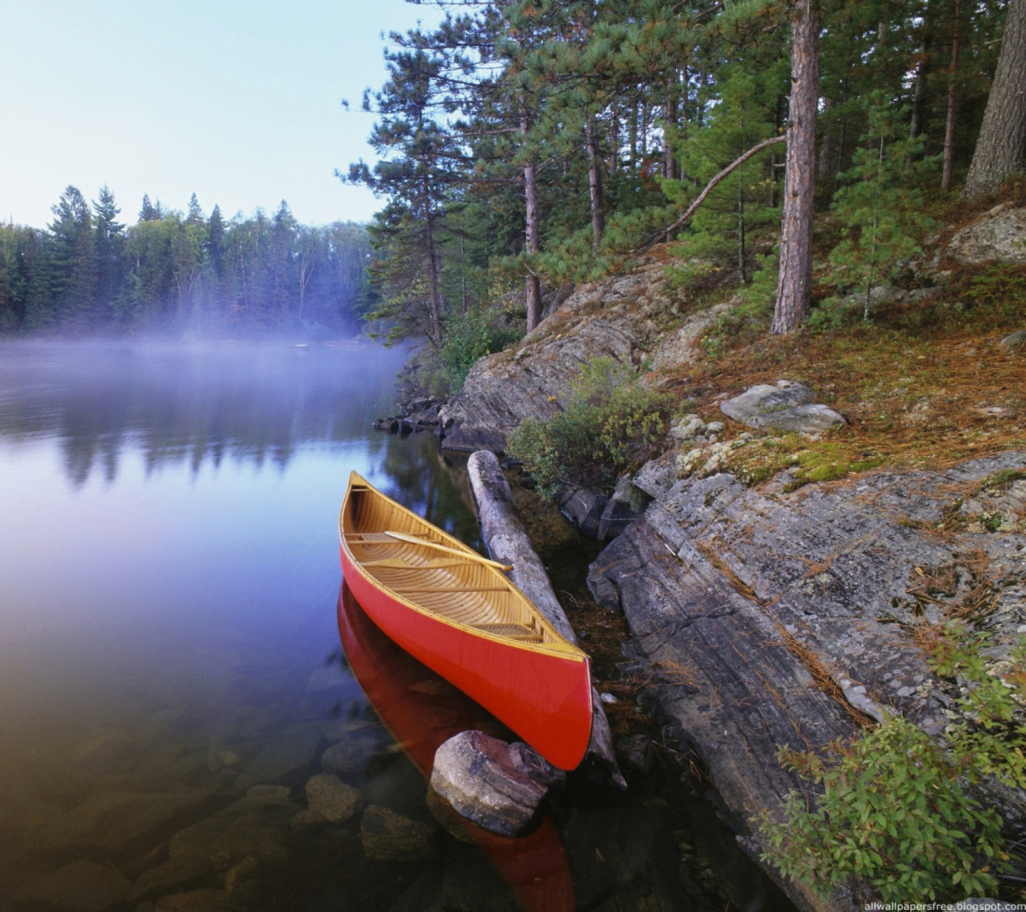 Red Boat On Lake wallpaper 1440x1280