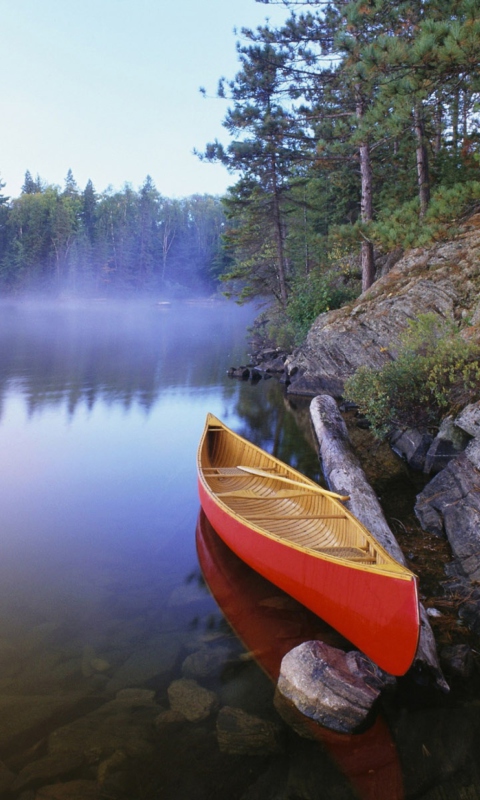 Red Boat On Lake wallpaper 480x800