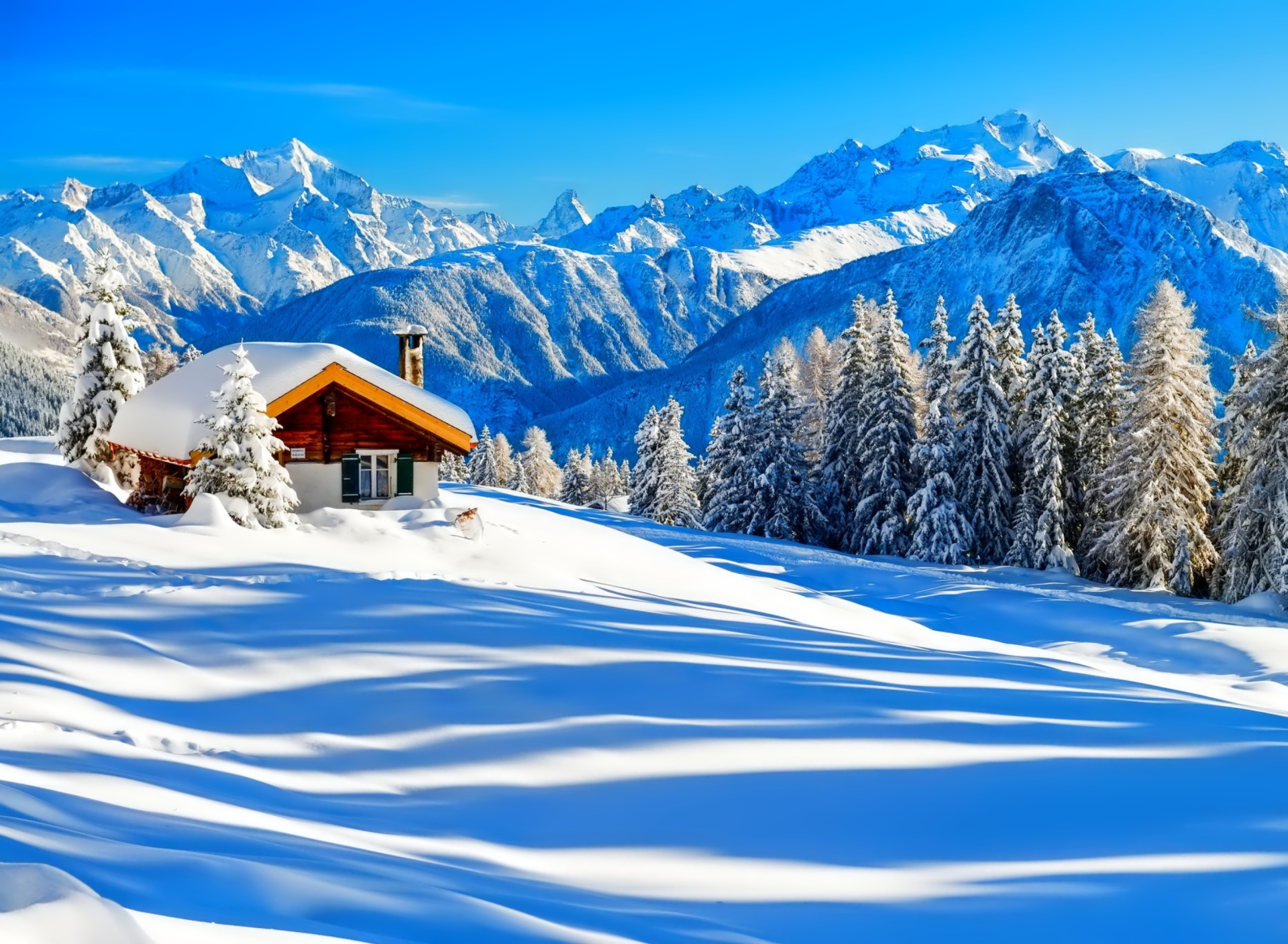 Fondo de pantalla Little House In Alps 1920x1408