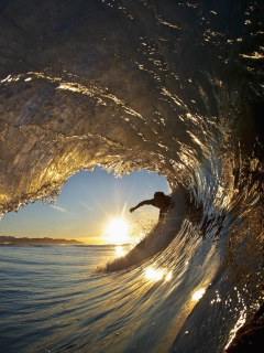 Surfer Against Big Wave wallpaper 240x320