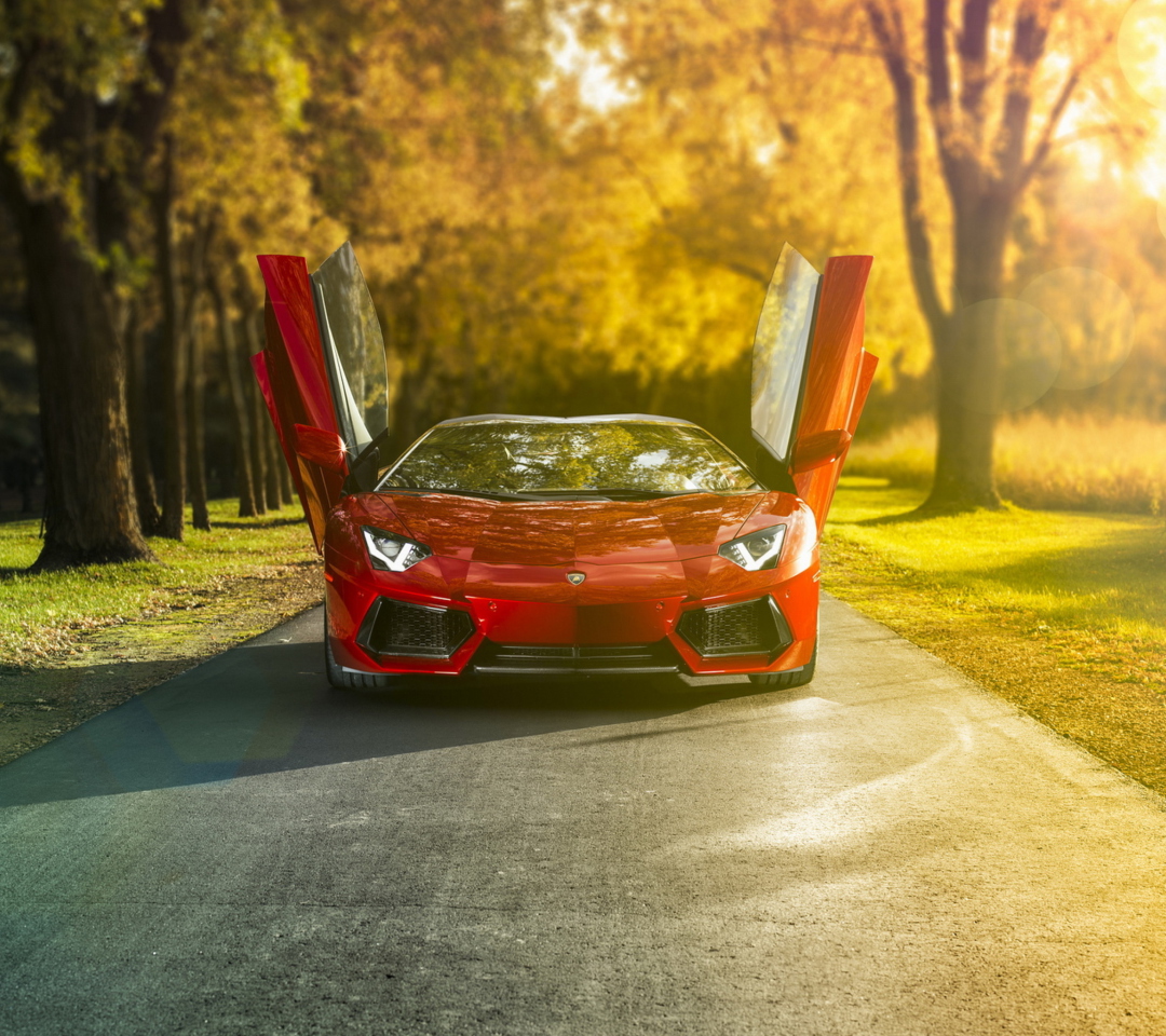 Обои Red Lamborghini Aventador 1080x960