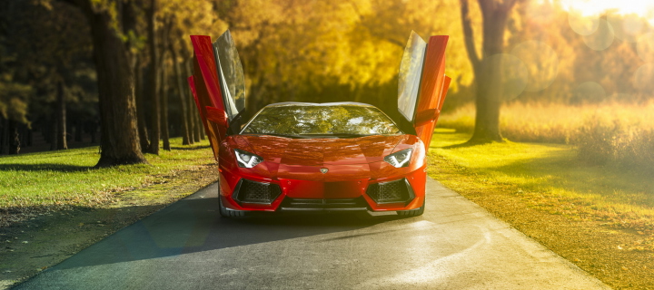 Fondo de pantalla Red Lamborghini Aventador 720x320