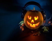 Das Pumpkin In Headphones Wallpaper 220x176