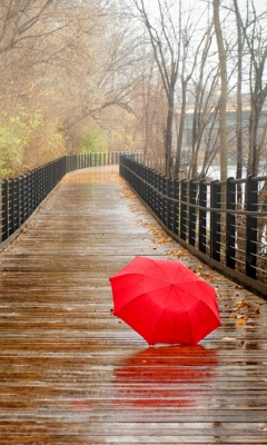 Das Red Umbrella In Rainy Day Wallpaper 240x400