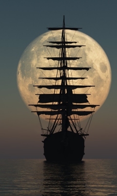 Sfondi Ship Silhouette In Front Of Full Moon 240x400