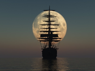 Das Ship Silhouette In Front Of Full Moon Wallpaper 320x240
