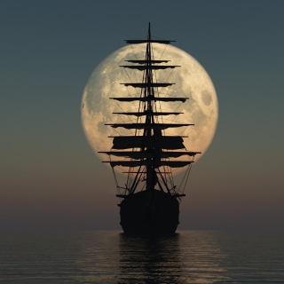 Kostenloses Ship Silhouette In Front Of Full Moon Wallpaper für 1024x1024