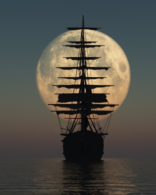 Kostenloses Ship Silhouette In Front Of Full Moon Wallpaper für Nokia C2-03