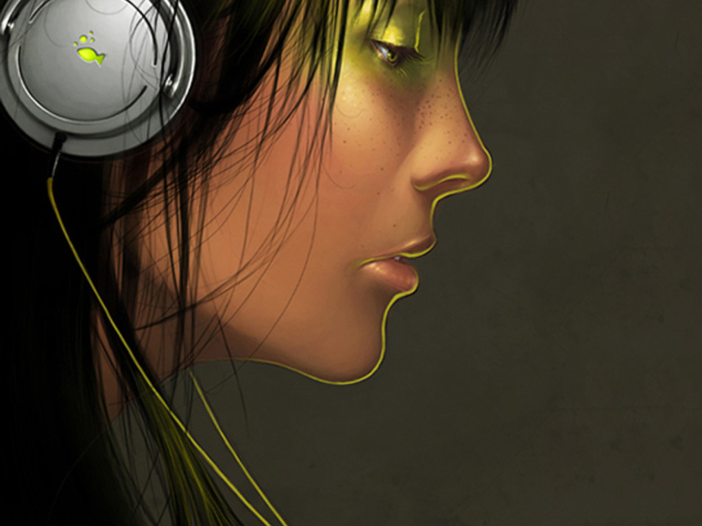 Das Girl With Headphones Wallpaper 1024x768