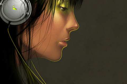 Das Girl With Headphones Wallpaper 480x320