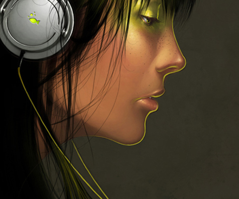 Girl With Headphones wallpaper 480x400