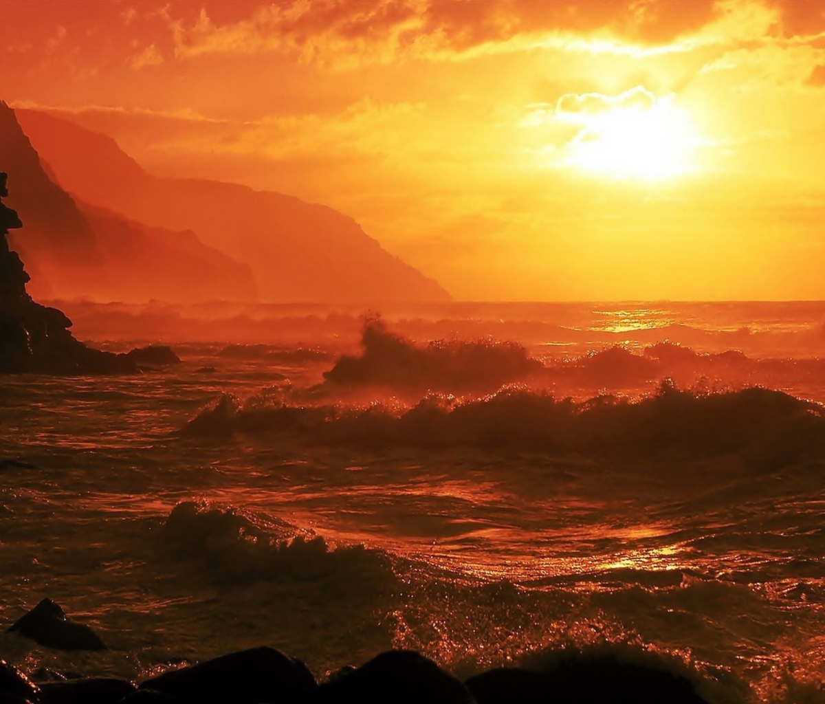 Ocean Waves At Sunset wallpaper 1200x1024