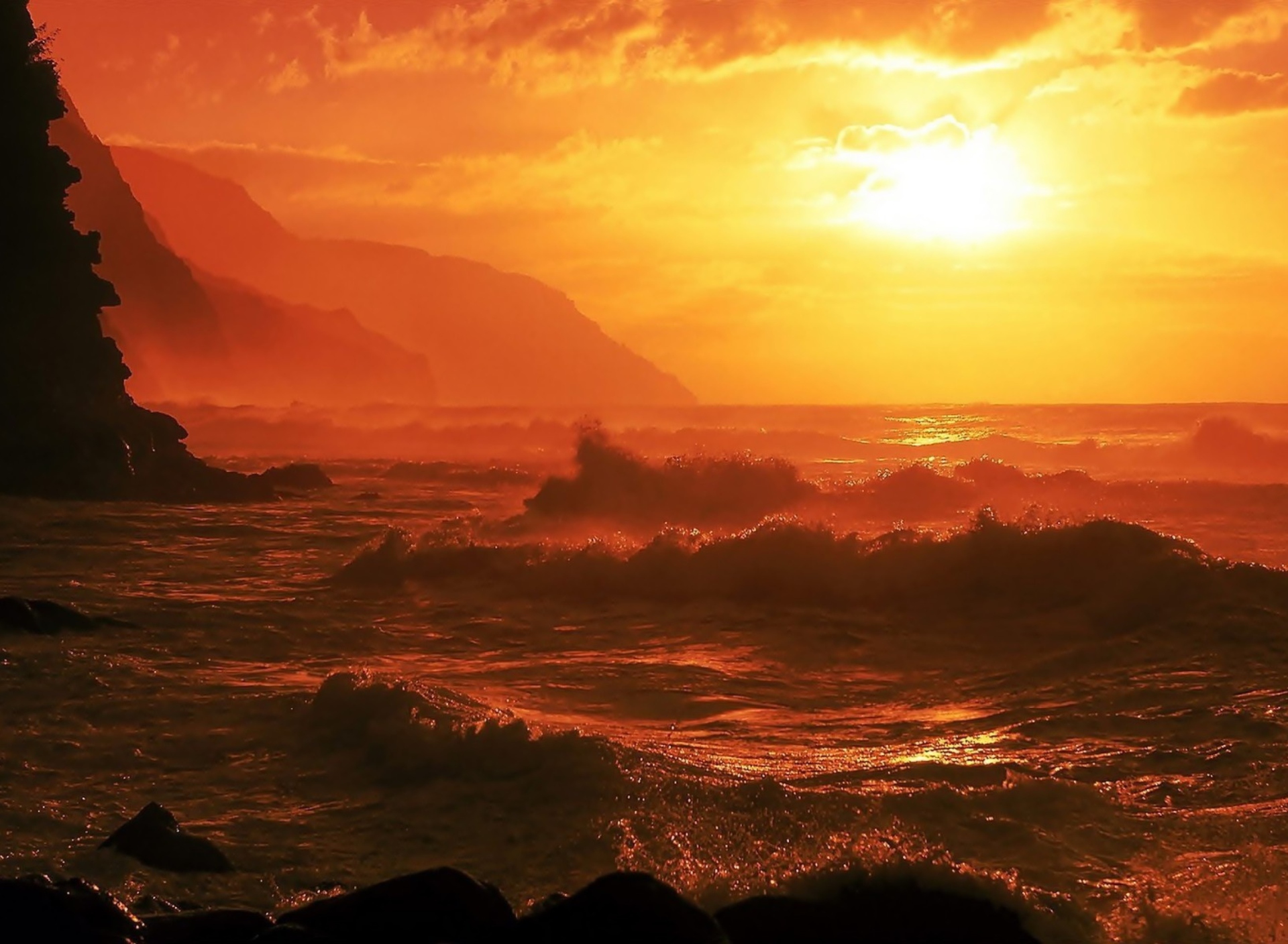 Ocean Waves At Sunset wallpaper 1920x1408