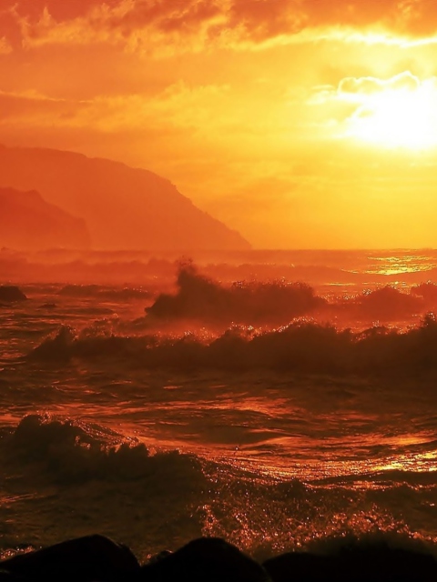 Ocean Waves At Sunset wallpaper 480x640