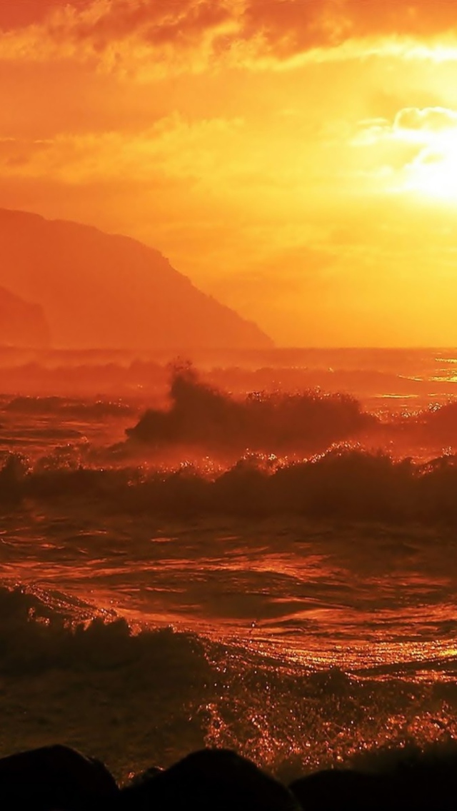 Ocean Waves At Sunset wallpaper 640x1136