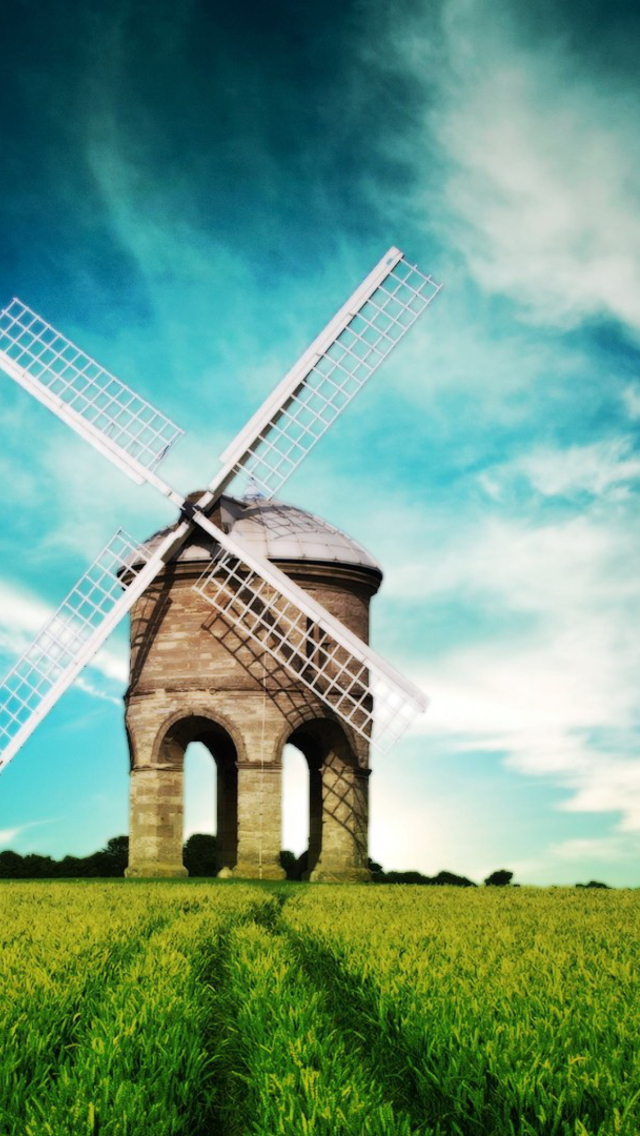 Old Mill In Field wallpaper 640x1136