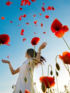 Обои Girl In Poppies 240x320