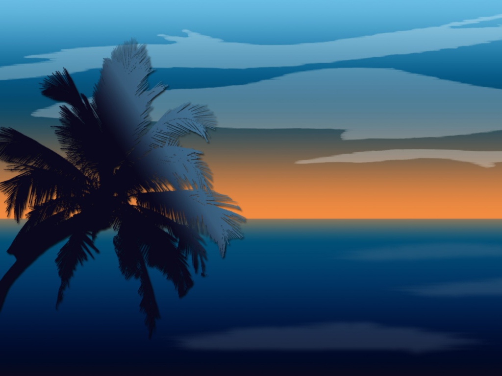 Das Palm And Sunset Computer Graphic Wallpaper 1024x768