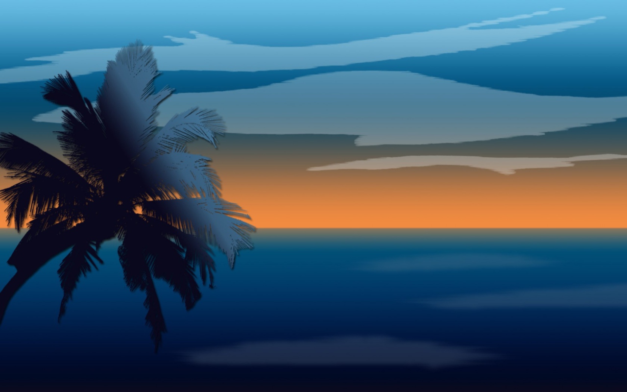 Palm And Sunset Computer Graphic wallpaper 1280x800