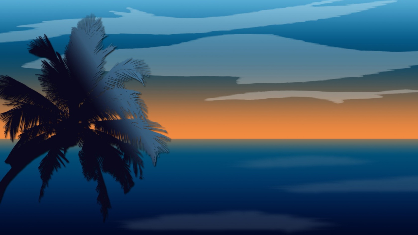 Palm And Sunset Computer Graphic screenshot #1 1366x768