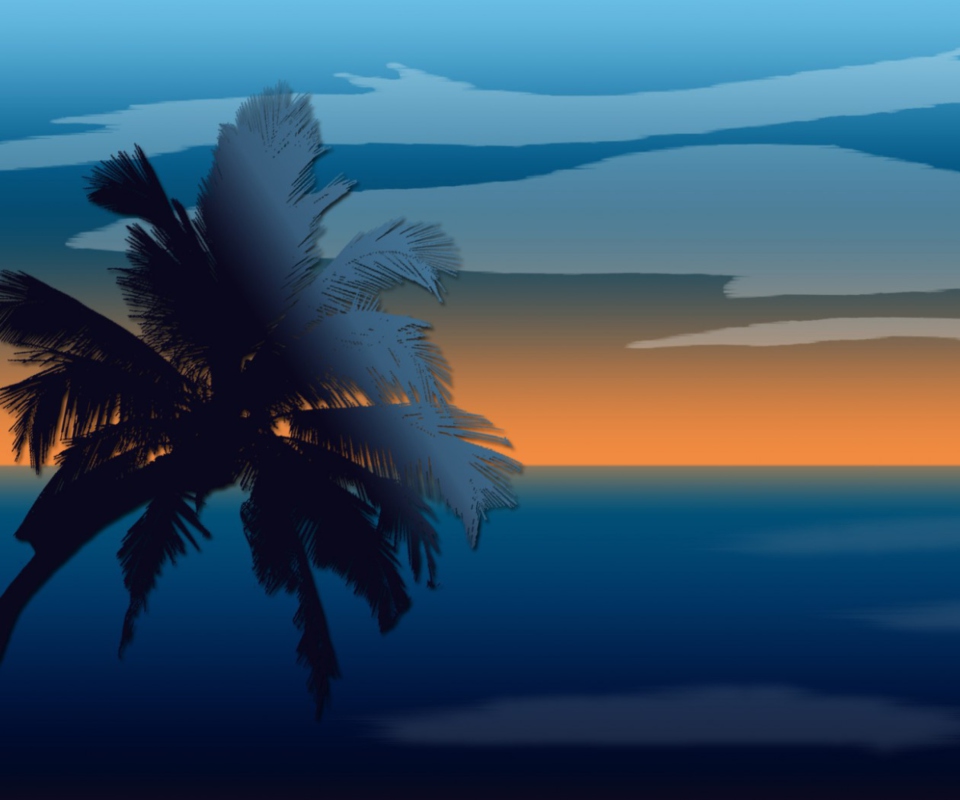 Palm And Sunset Computer Graphic wallpaper 960x800