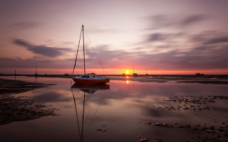 Boat At Sunset Background for Android, iPhone and iPad
