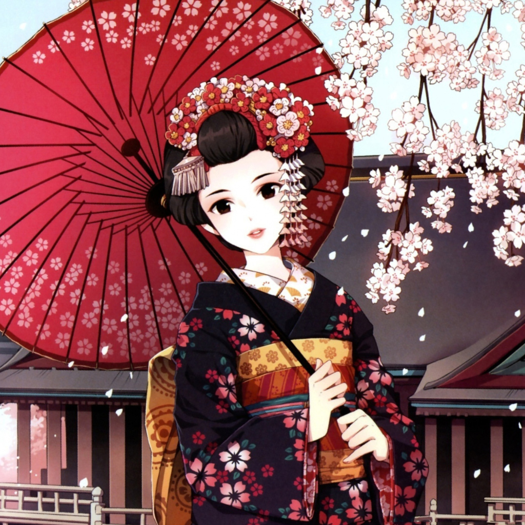 Sfondi Japanese Girl With Umbrella 1024x1024
