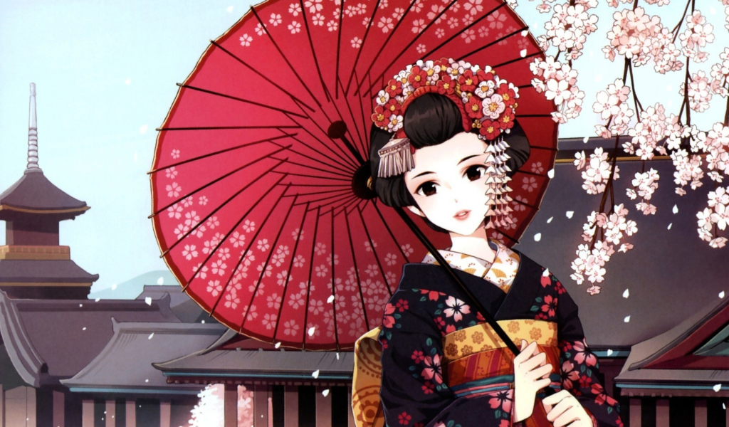 Fondo de pantalla Japanese Girl With Umbrella 1024x600