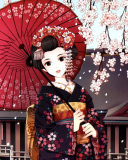Das Japanese Girl With Umbrella Wallpaper 128x160