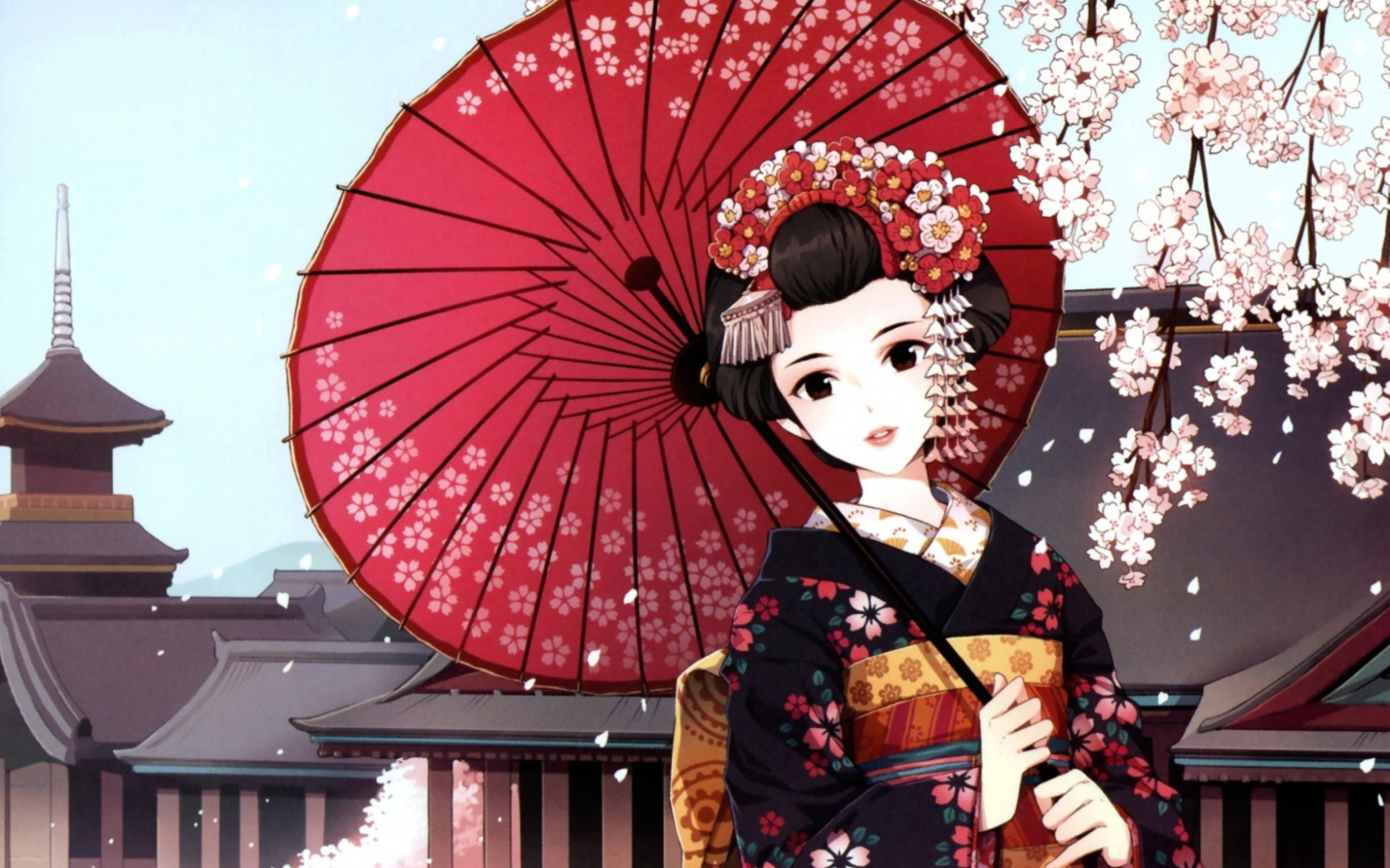 Sfondi Japanese Girl With Umbrella 1440x900