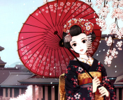 Обои Japanese Girl With Umbrella 176x144