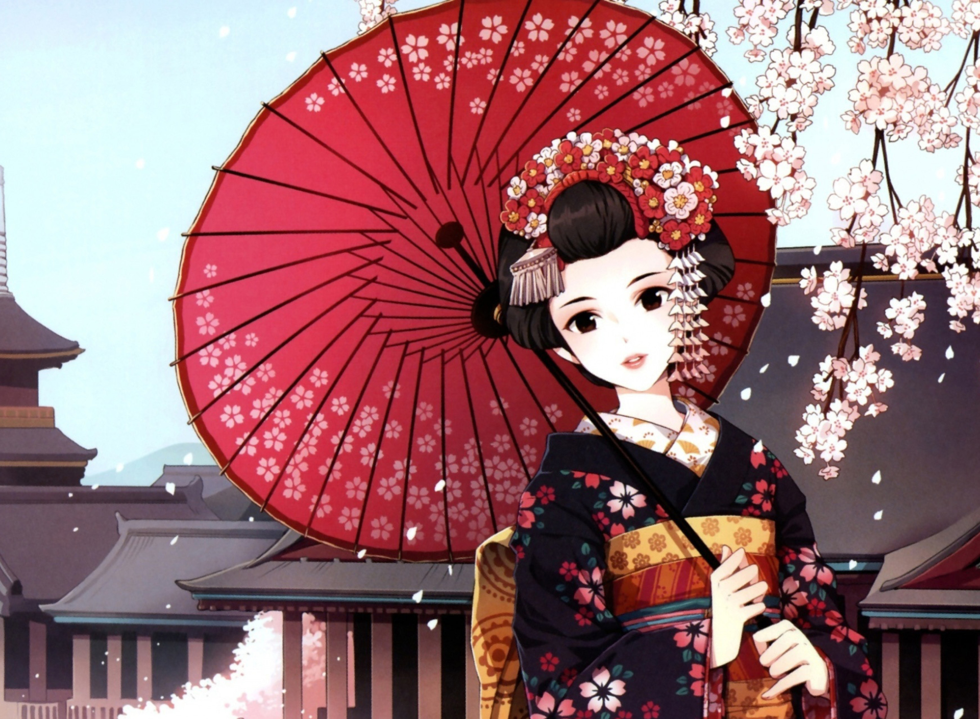 Das Japanese Girl With Umbrella Wallpaper 1920x1408