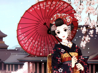 Das Japanese Girl With Umbrella Wallpaper 320x240