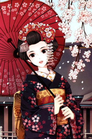Japanese Girl With Umbrella wallpaper 320x480