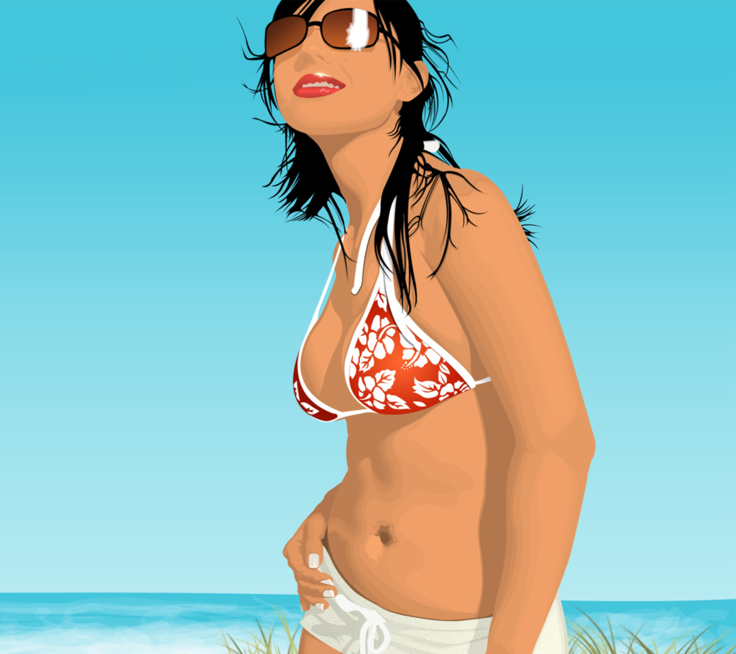Screenshot №1 pro téma Girl On The Beach 1440x1280