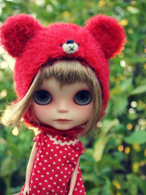 Cute Doll In Red Hat wallpaper 480x640
