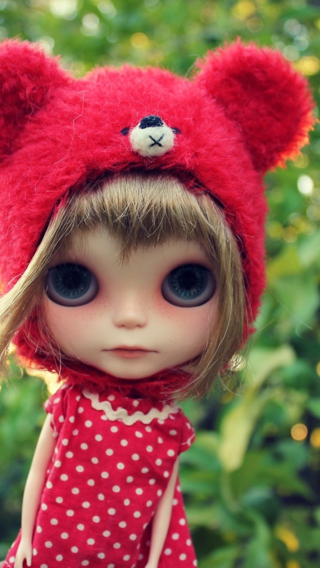 Cute Doll In Red Hat wallpaper 640x1136