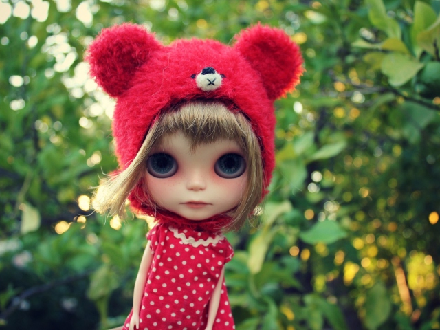Cute Doll In Red Hat wallpaper 640x480