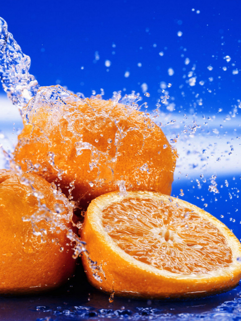 Juicy Oranges In Water Drops wallpaper 480x640
