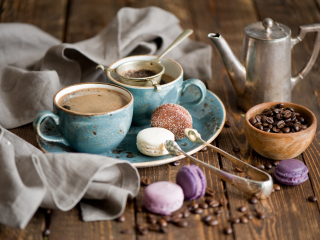 Das Vintage Coffee Cups And Macarons Wallpaper 320x240